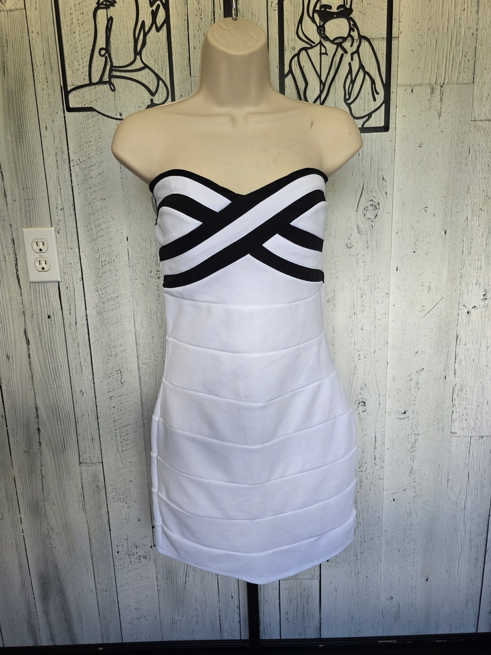 Tally Weijl Strapless Bandage Dress White Black Size 42